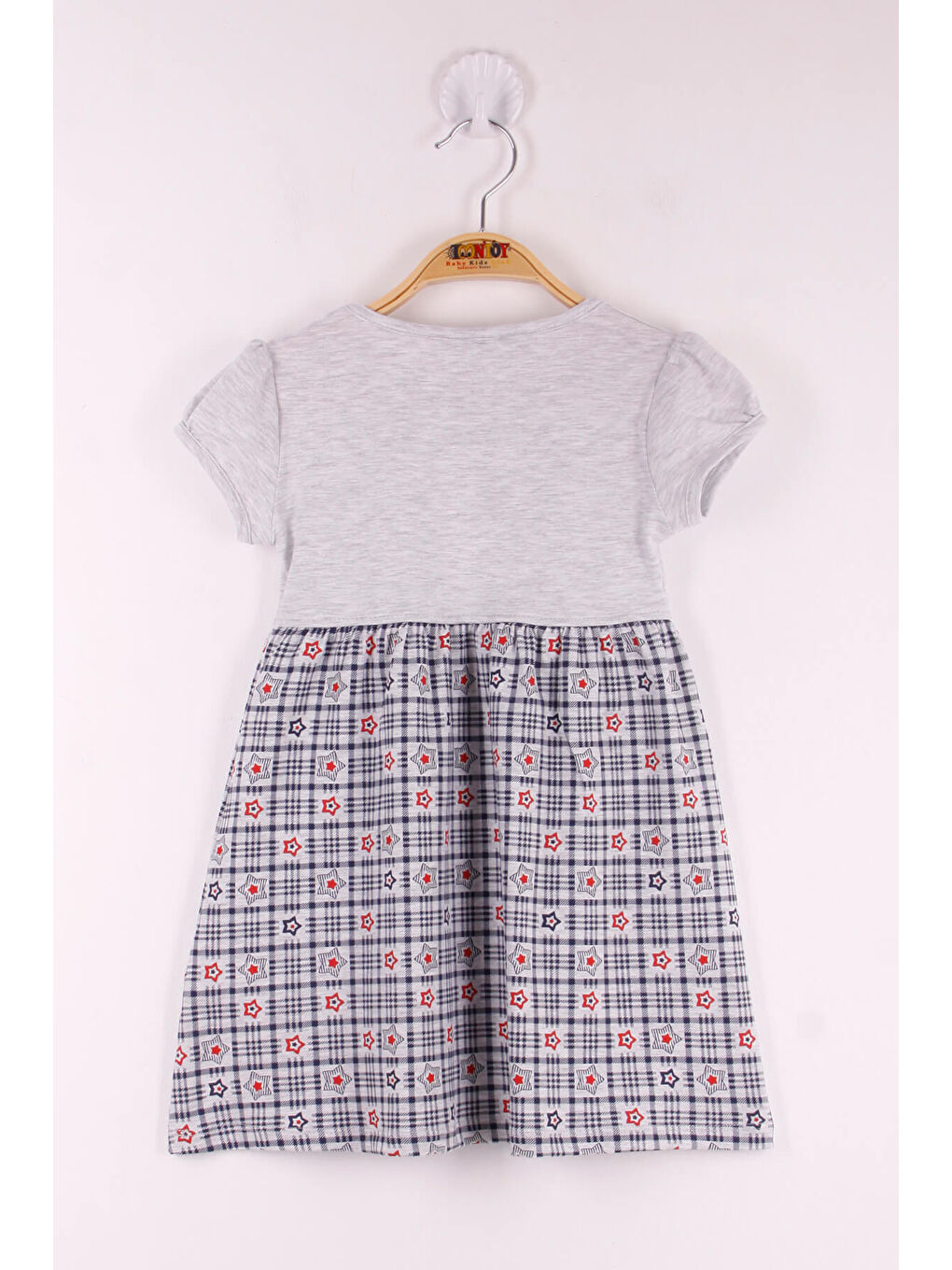 Gri Kız Çocuk Pullu Yıldız Nakışlı Elbise-1