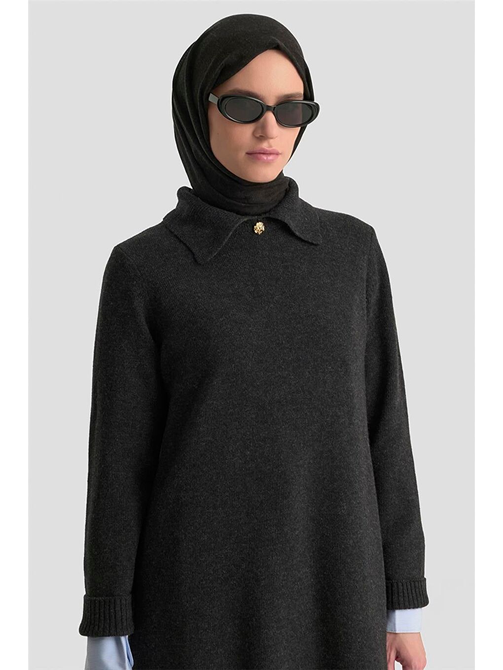 Polo Yaka Triko Tunik 25Kd7003 Antrasit-2