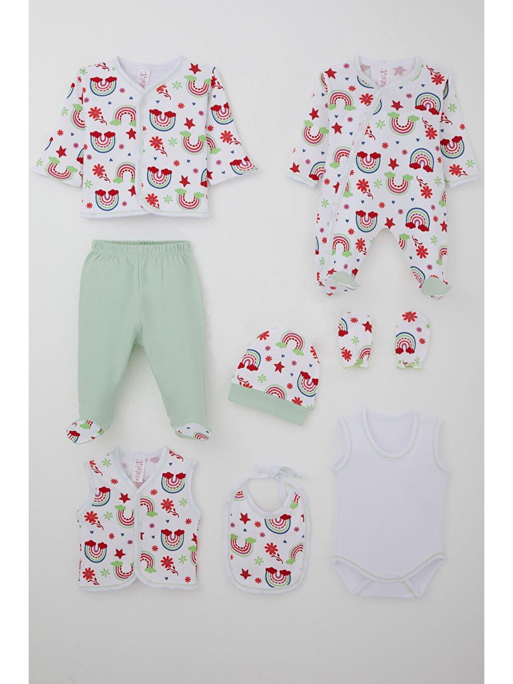 Kız Bebek Hastane Çıkışı 8 Li Masalı Çiçek Desenli Beyaz (0-3 Ay)