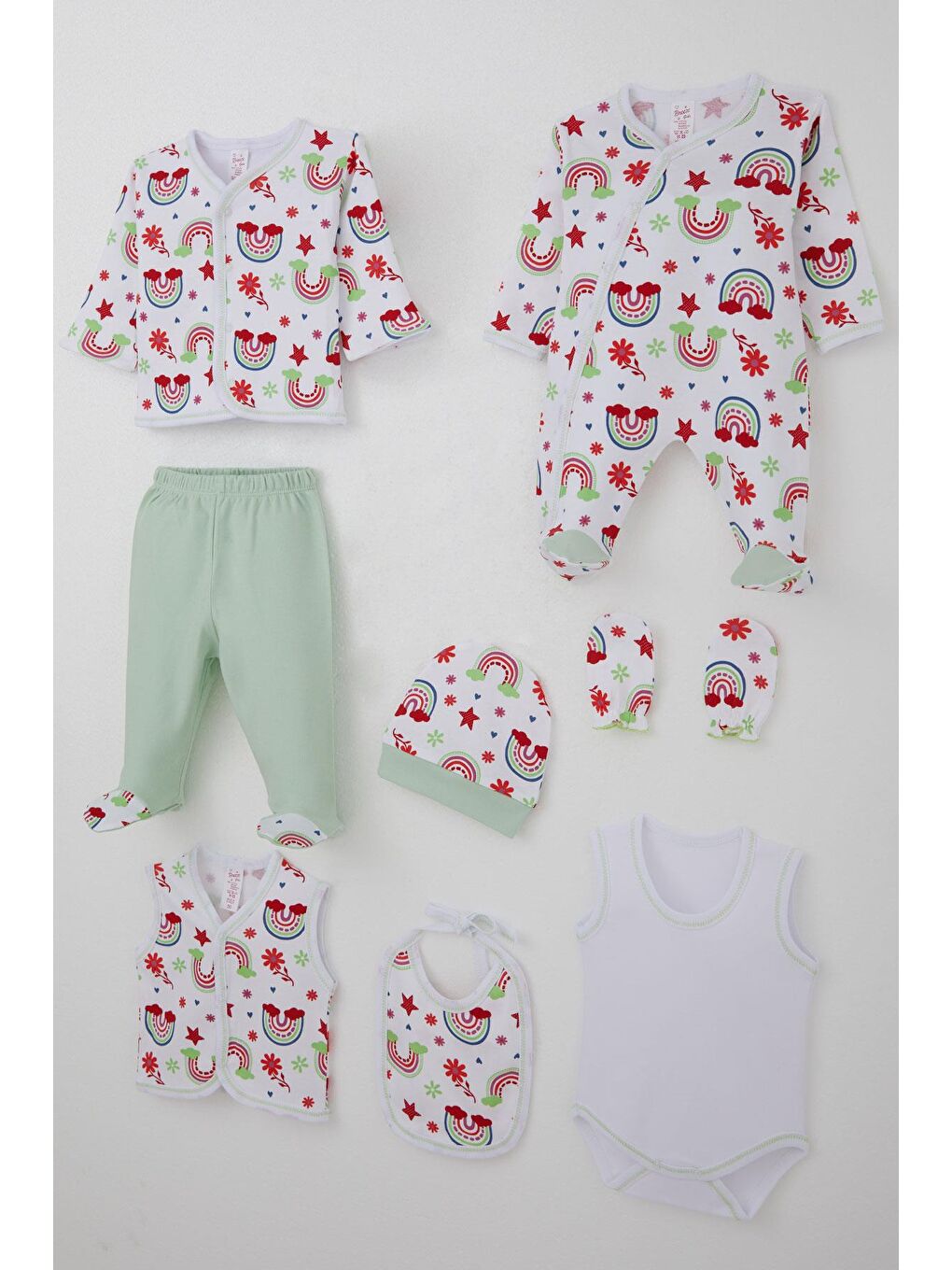 Kız Bebek Hastane Çıkışı 8 Li Masalı Çiçek Desenli Beyaz (0-3 Ay)-1