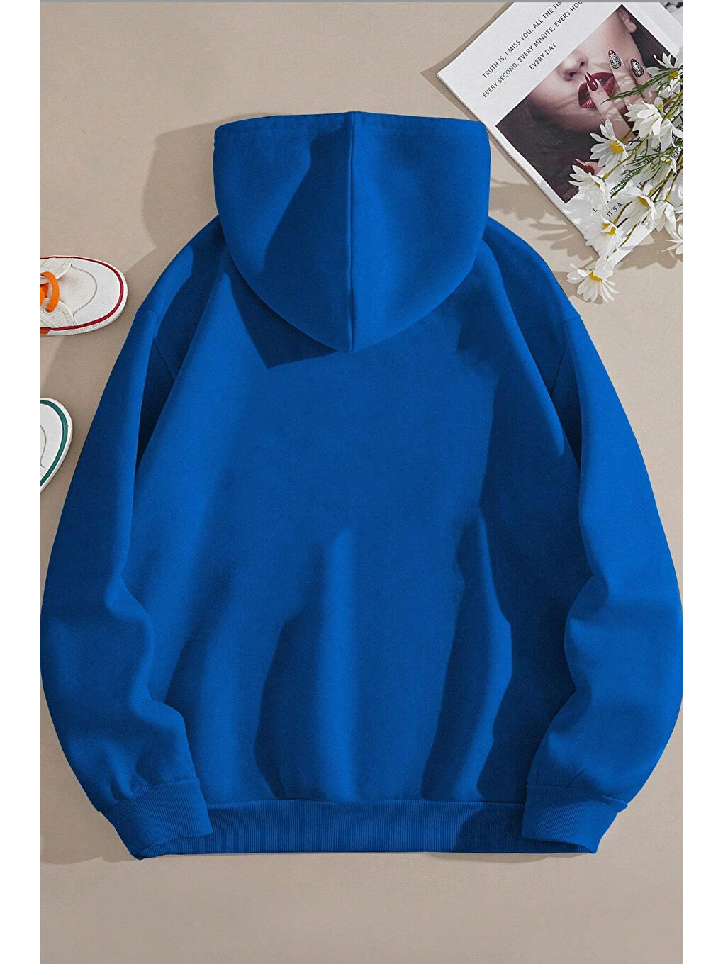 uyguntarz Mavi Unisex Oversize Kalp Baskılı Sweatshirt - 1