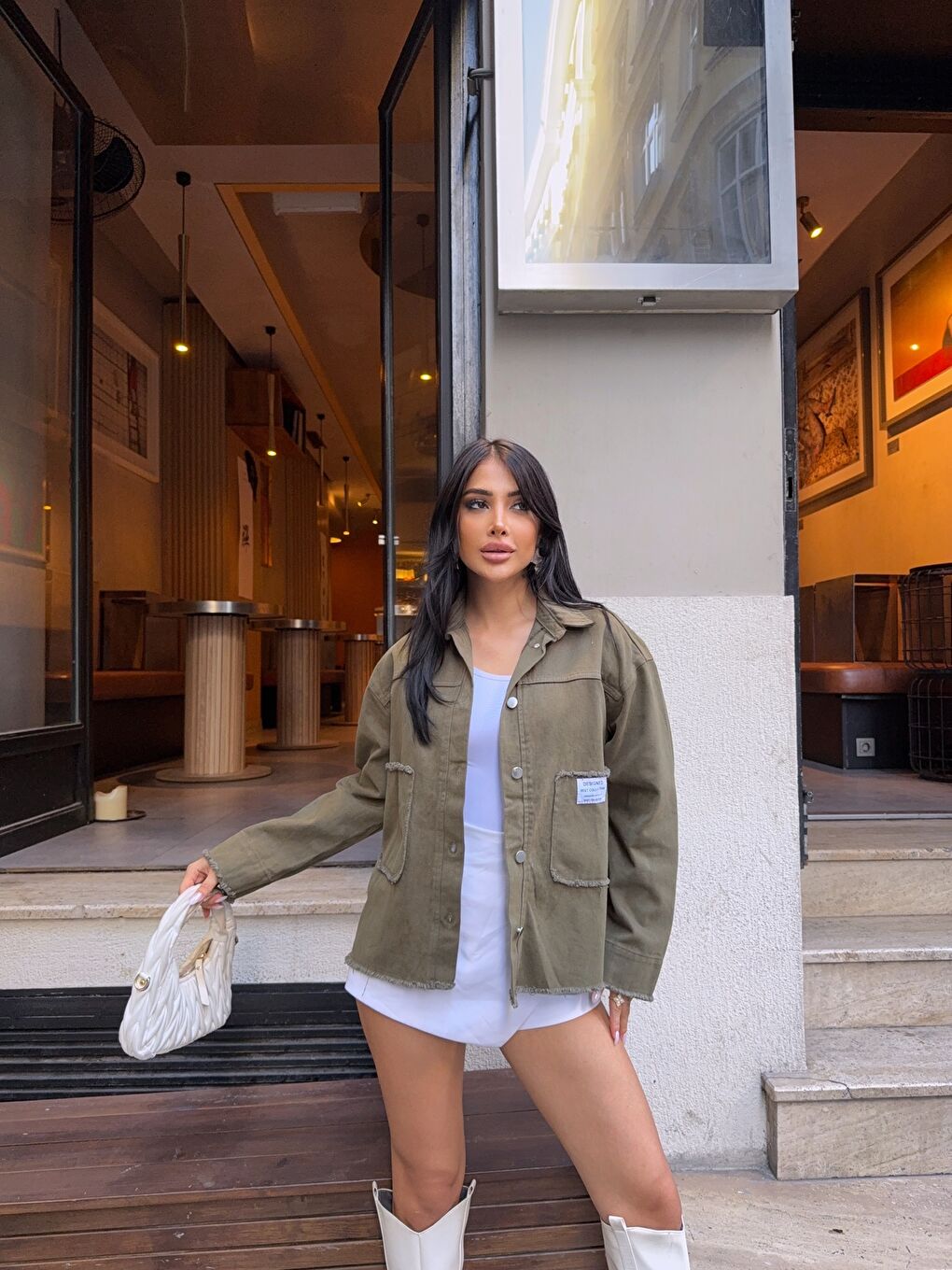 Design Arma Detay Gabardin Gömlek Haki