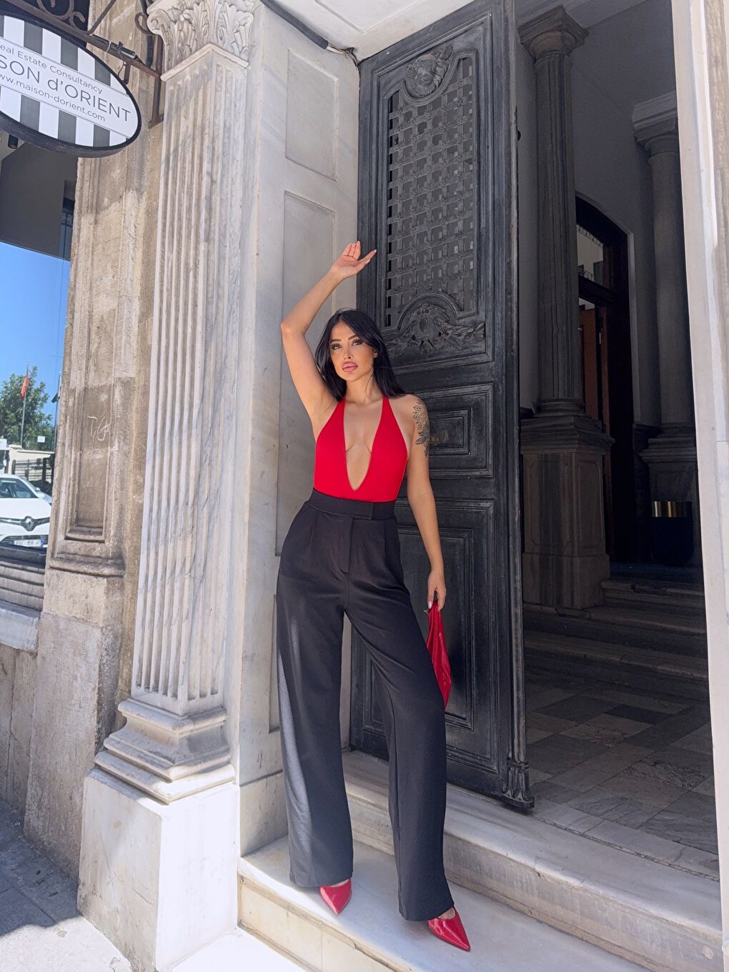 Siyah Elastanlı Cırtlı Palazzo Pantolon-1