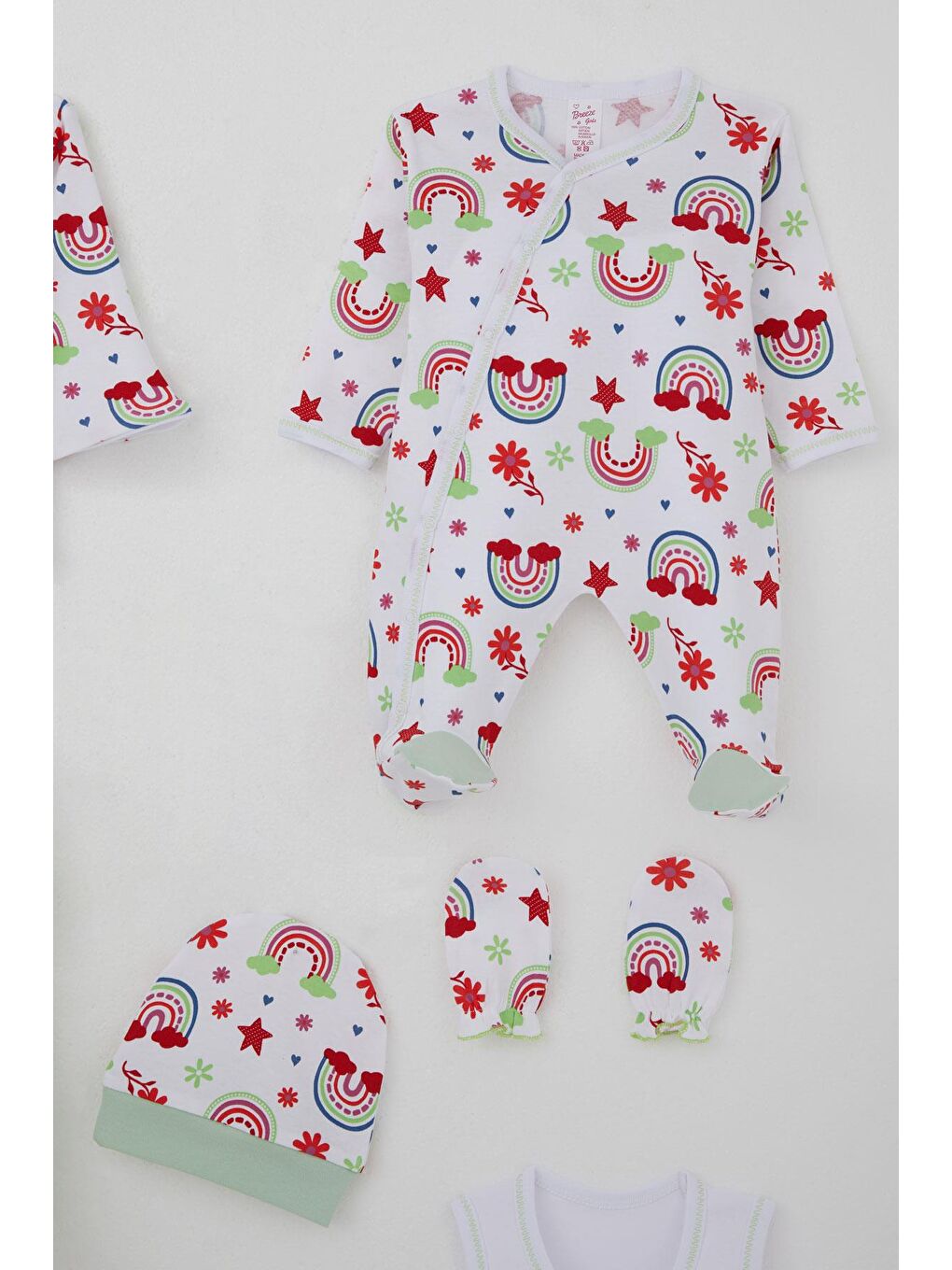 Kız Bebek Hastane Çıkışı 8 Li Masalı Çiçek Desenli Beyaz (0-3 Ay)-4