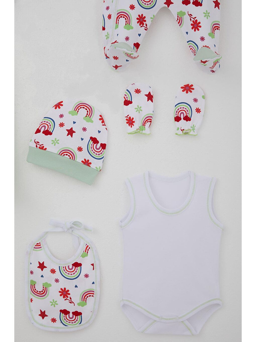 Kız Bebek Hastane Çıkışı 8 Li Masalı Çiçek Desenli Beyaz (0-3 Ay)-5