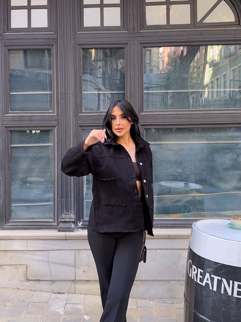 Design Arma Detay Gabardin Gömlek Siyah-1