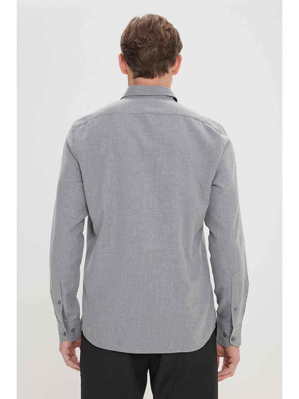 Erkek Açık Gri Slim Fit Dar Kesim Düğmeli Yaka Pamuklu Flanel Oduncu Gömlek-5