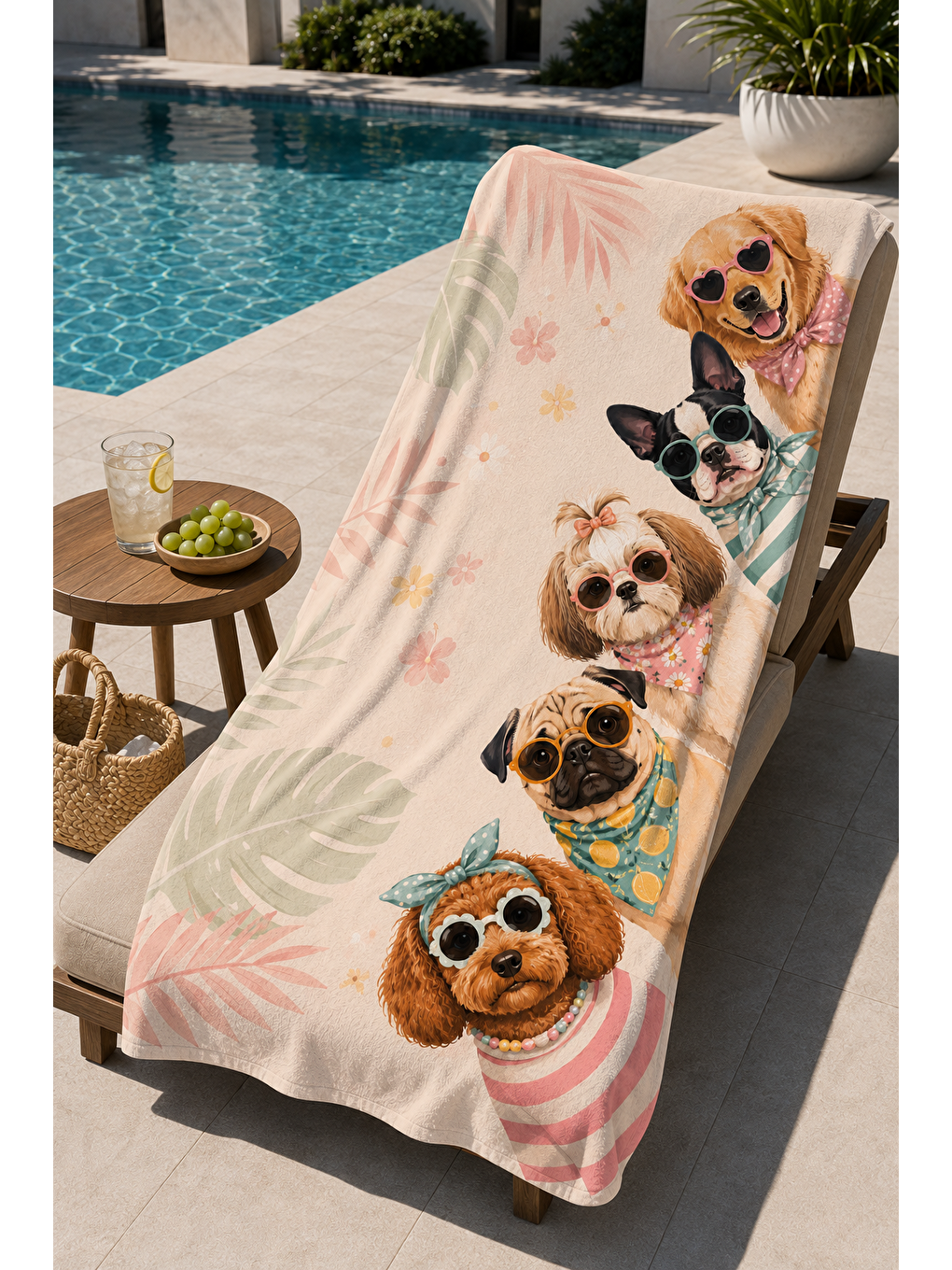 Gri Gözlüklü Köpek Portre Desenli 70x150 Plaj Havlusu-3