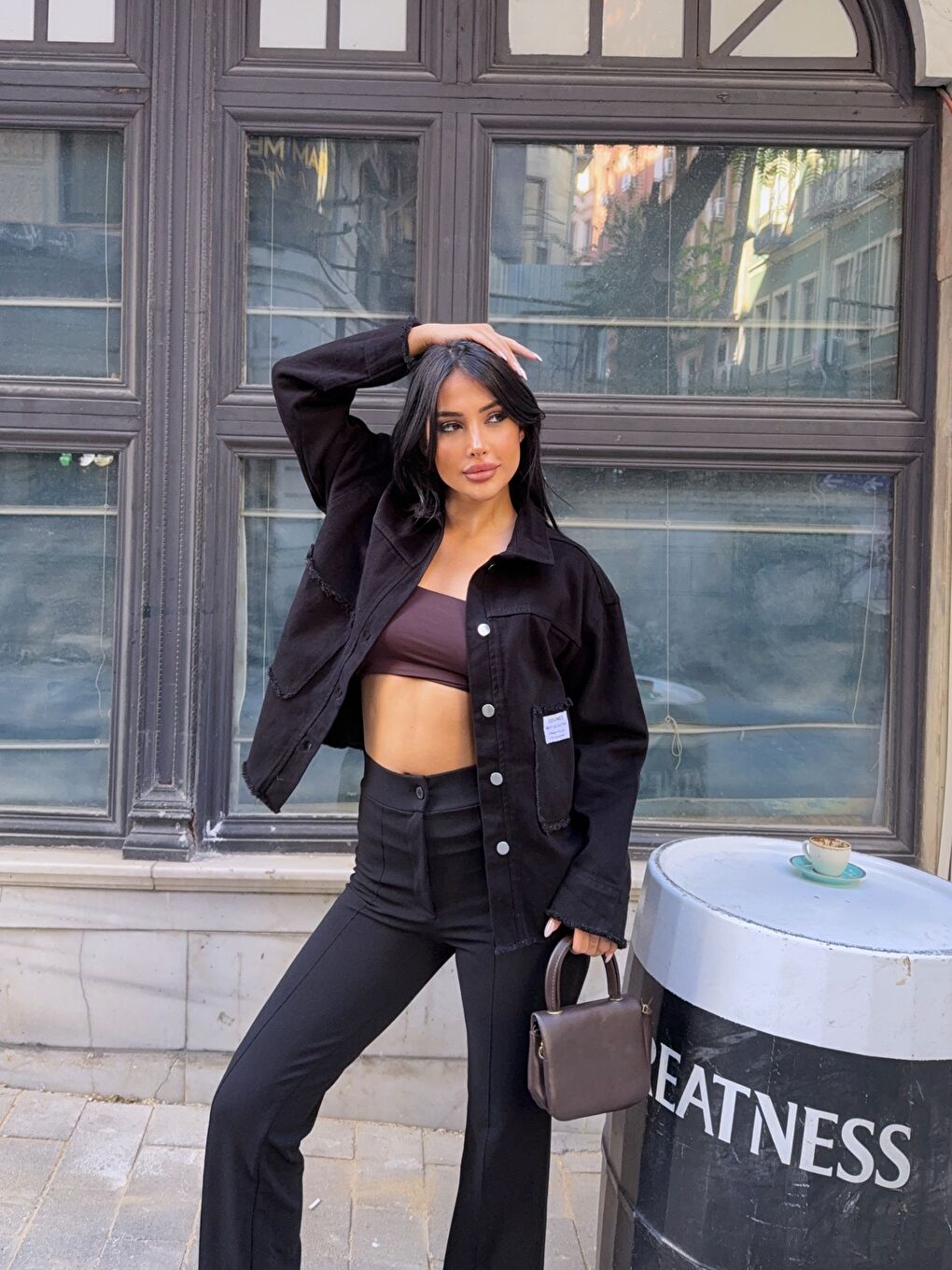 Design Arma Detay Gabardin Gömlek Siyah-2