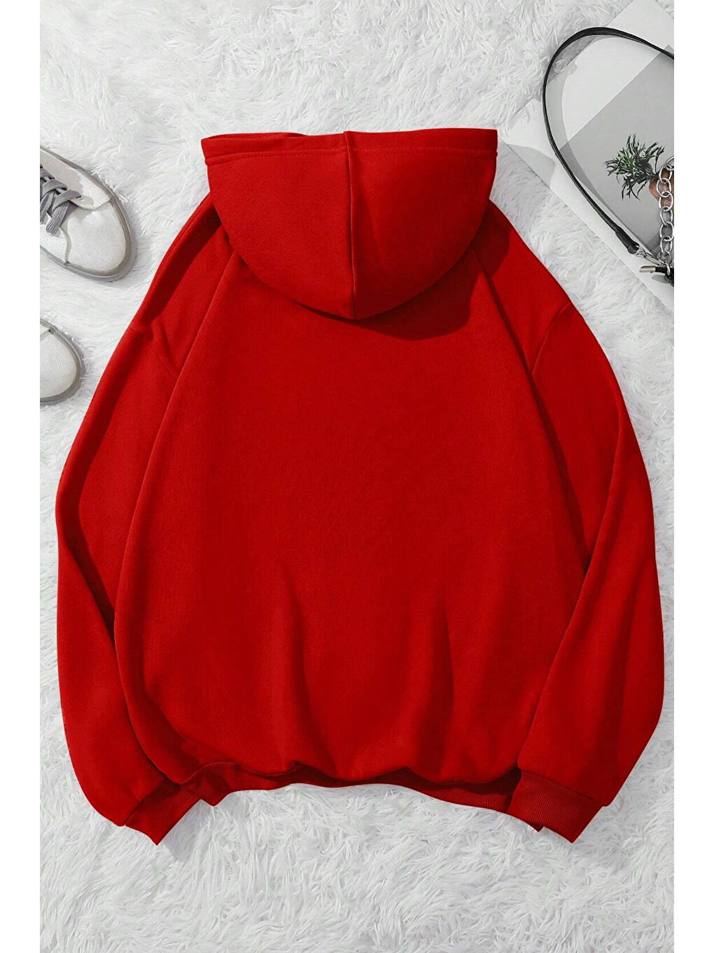 uyguntarz Kırmızı Unisex Oversize Kalp Baskılı Sweatshirt - 1