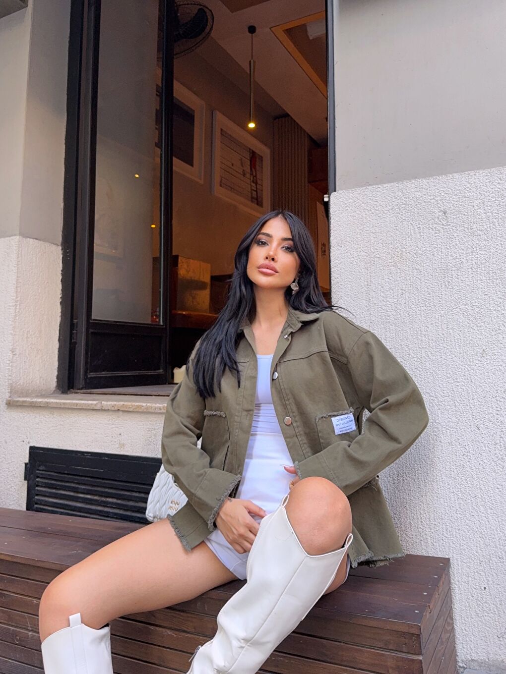 Design Arma Detay Gabardin Gömlek Haki-2