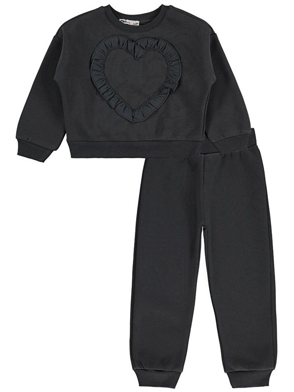 Antrasit Girls Kalp Baskılı 2-5 Yaş Eşofman Takımı-1