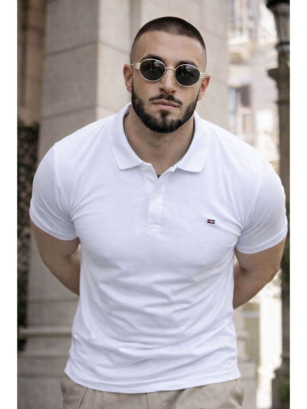 Erkek Trend Dar Basic Yazlık Beyaz Polo Yaka Tişört-1