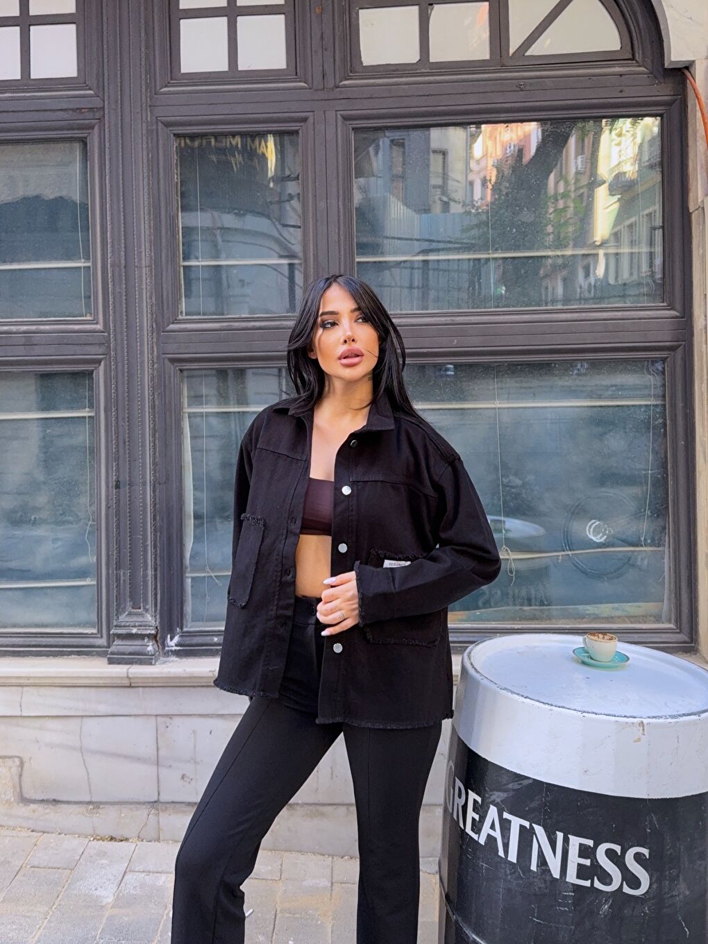 Design Arma Detay Gabardin Gömlek Siyah-3