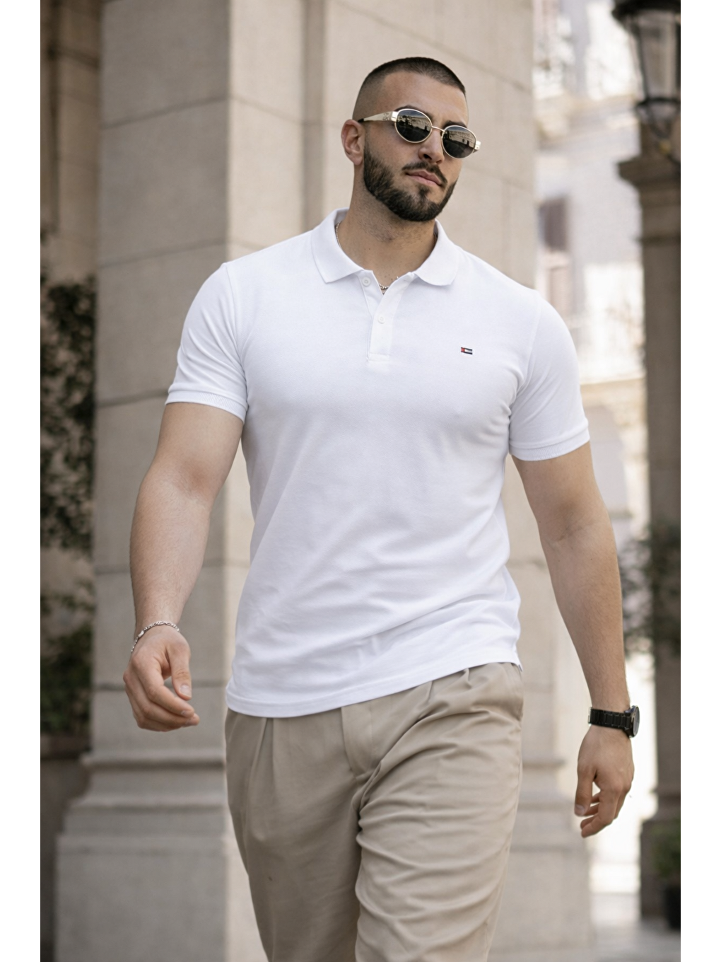 Erkek Trend Dar Basic Yazlık Beyaz Polo Yaka Tişört-2