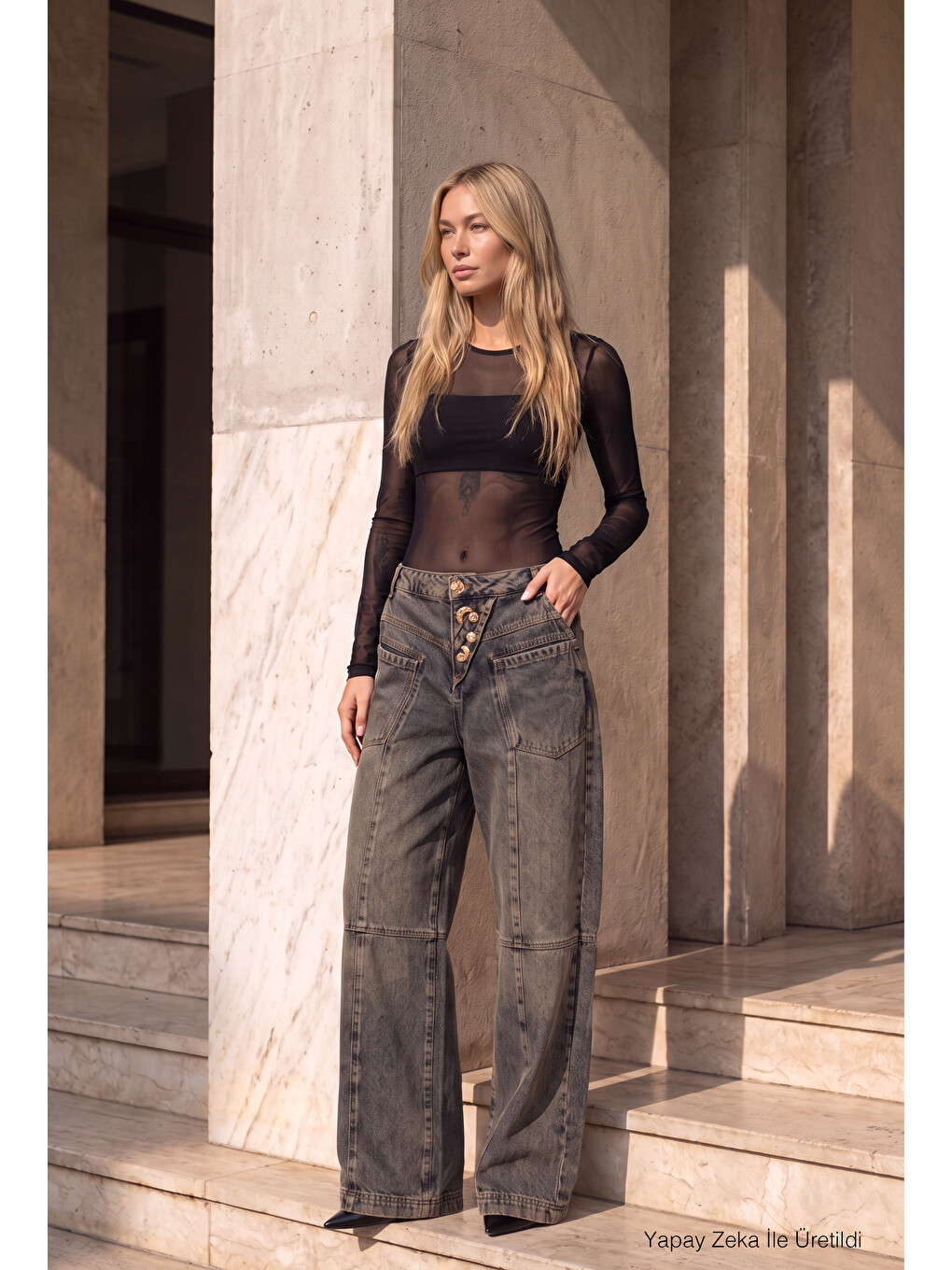 Mavi Kadın Koyu Jean 4w6-85 Mega Baggy Aksesuar Detaylı Tasarım Denim Jean-1