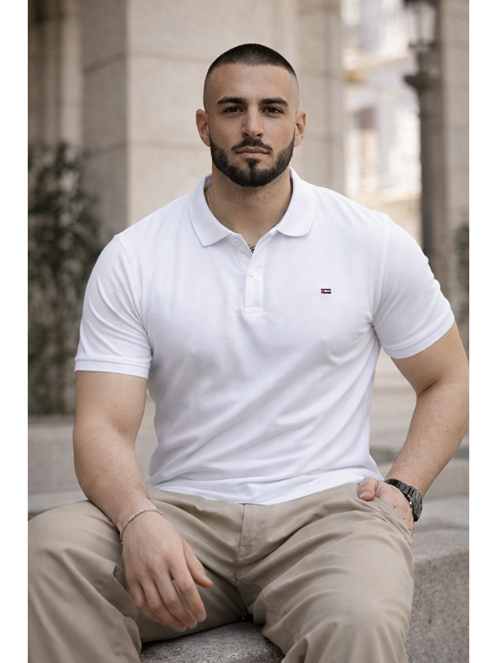 Erkek Trend Dar Basic Yazlık Beyaz Polo Yaka Tişört-3