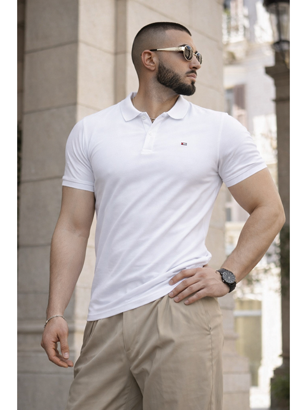 Erkek Trend Dar Basic Yazlık Beyaz Polo Yaka Tişört-4