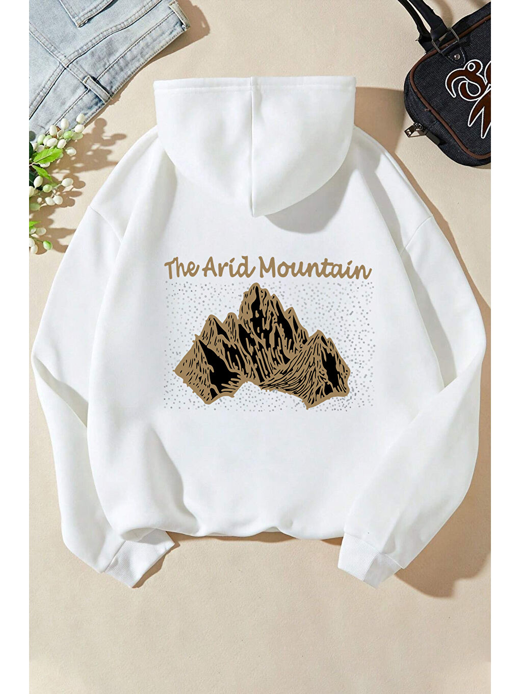 uyguntarz Beyaz Unisex Oversize Arid Mountain Baskılı Sweatshirt