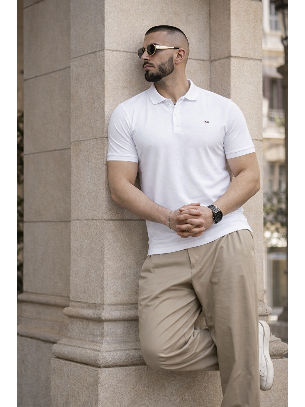 Erkek Trend Dar Basic Yazlık Beyaz Polo Yaka Tişört-5