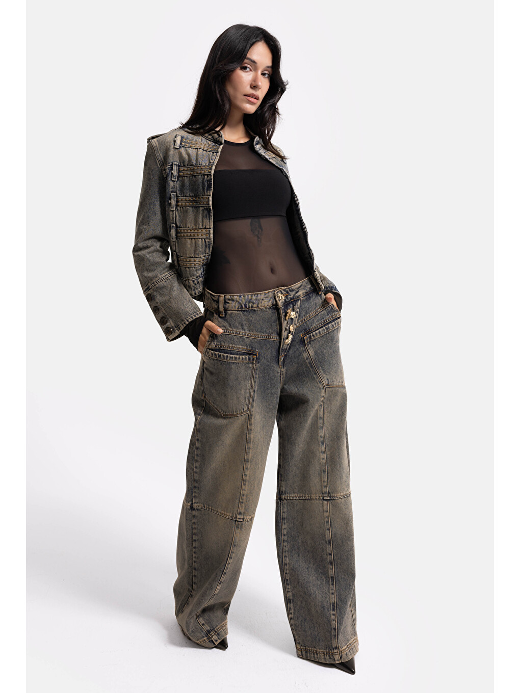 Mavi Kadın Koyu Jean 4w6-85 Mega Baggy Aksesuar Detaylı Tasarım Denim Jean-4