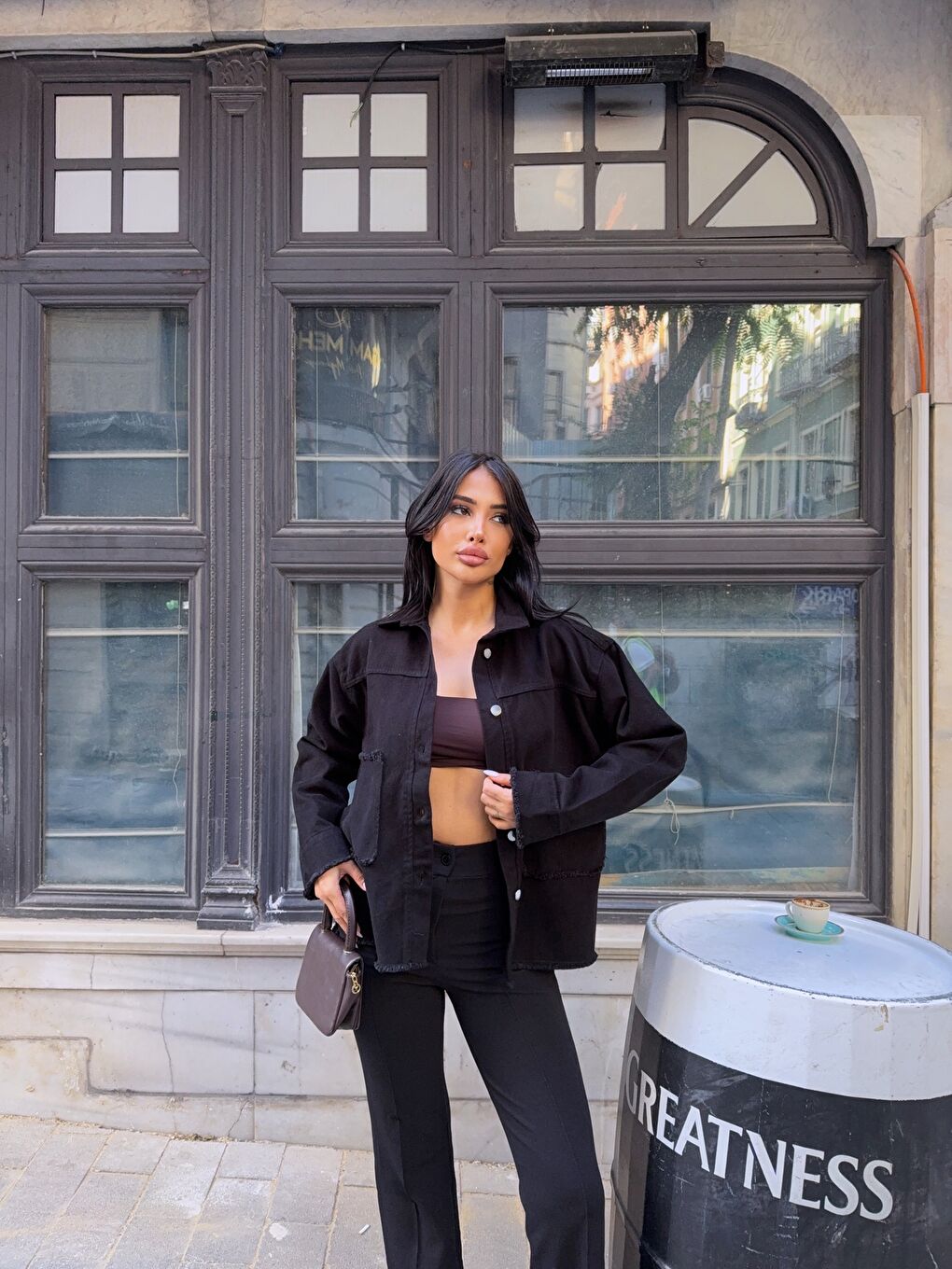 Design Arma Detay Gabardin Gömlek Siyah-4