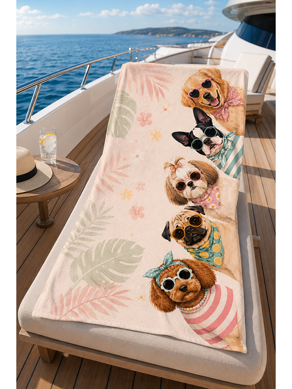 Gri Gözlüklü Köpek Portre Desenli 70x150 Plaj Havlusu-5