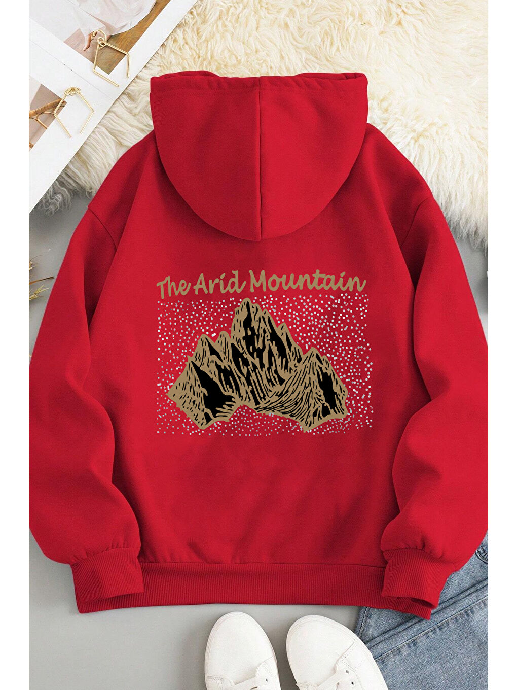 uyguntarz Kırmızı Unisex Oversize Arid Mountain Baskılı Sweatshirt