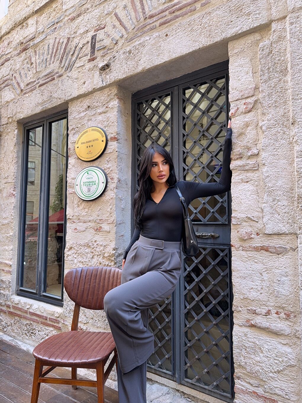 Gri Elastanlı Cırtlı Palazzo Pantolon-4