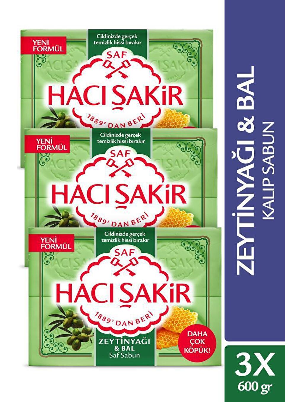 Hacı Şakir Yeşil Zeytinyağı & Bal Saf Kalıp Sabun 4x150 gr x 3 Adet