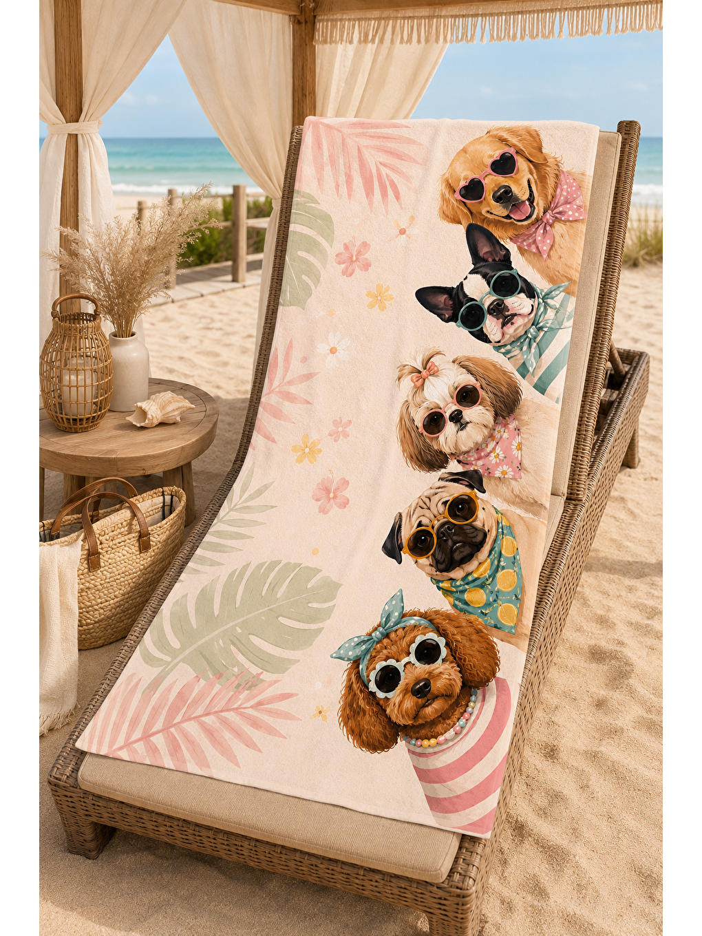 Gri Gözlüklü Köpek Portre Desenli 70x150 Plaj Havlusu-6