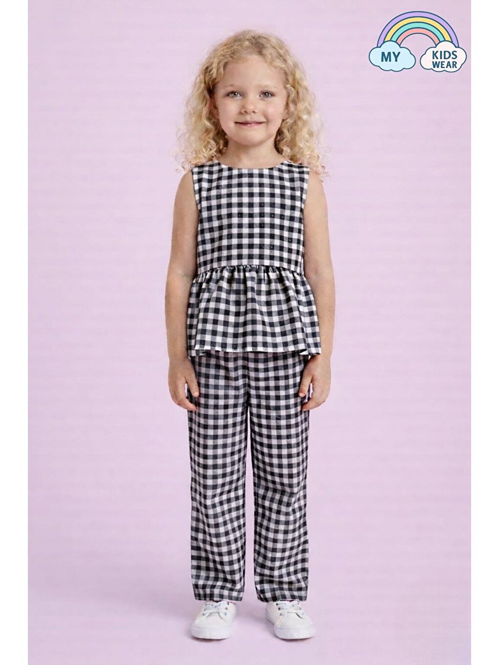 Siyah Kız Çocuk Pötikareli Peplum Bluz ve Pantolon Takımı 12693