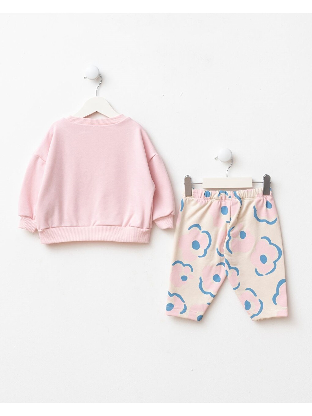 Karışık Kız Çocuk Pamuklu Çiçek Baskılı Pembe Sweatshirt Ve Desenli Eşofman Takımı-4