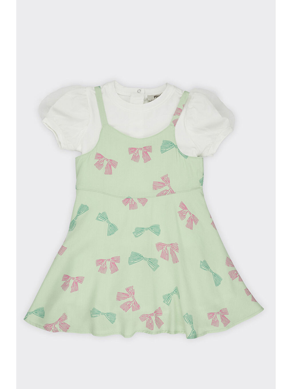 Yeşil Kız Bebek Desenli İki Parçalı Mint Elbise