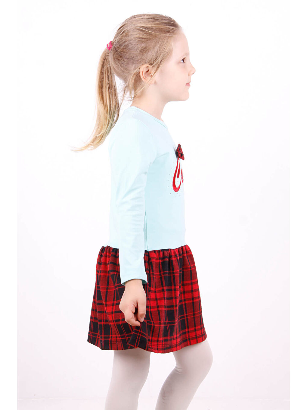 Turkuaz Kız Çocuk Cool Yazı Nakışlı Elbise-1