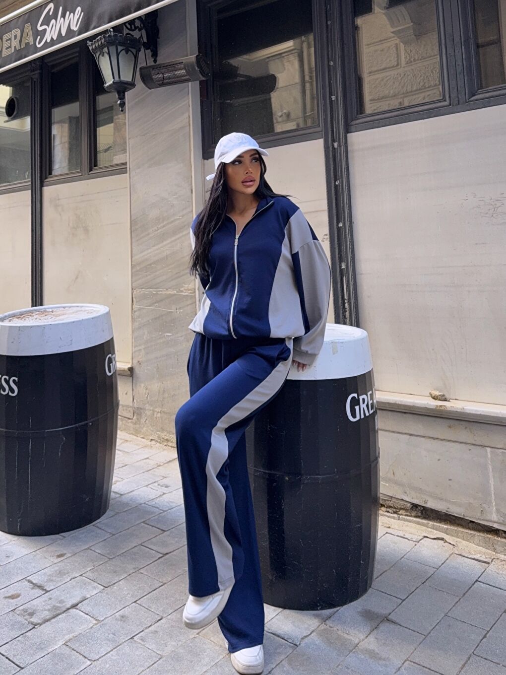 Lacivert Modal Kumaş Bloklu Mevsimlik Alt Üst Takım-1