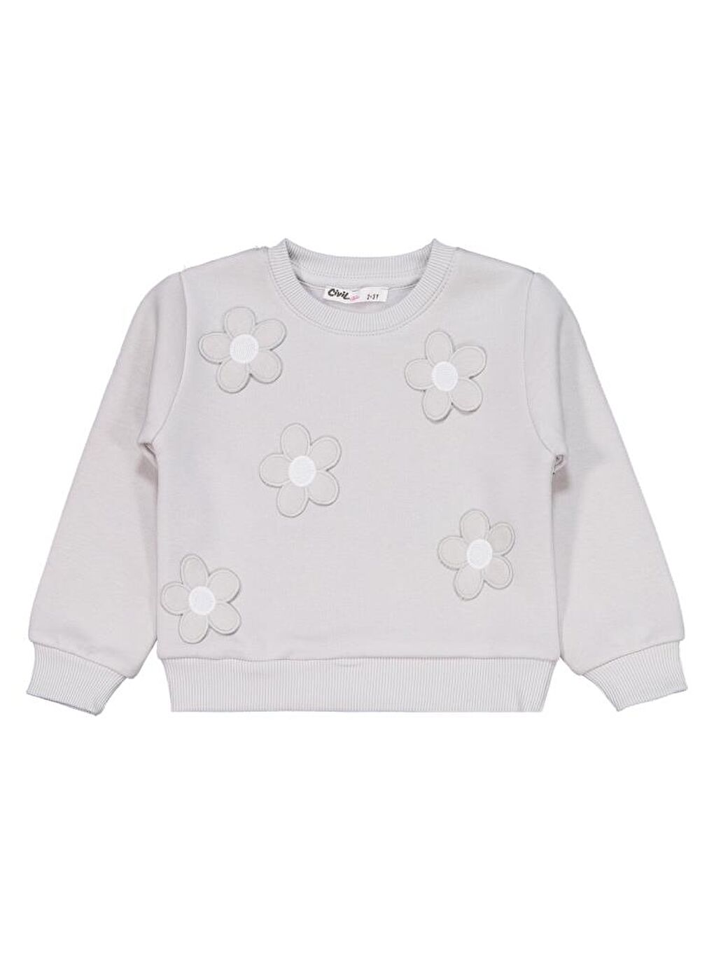 Gri Girls Çiçek Nakışlı 2-5 Yaş Eşofman Takımı