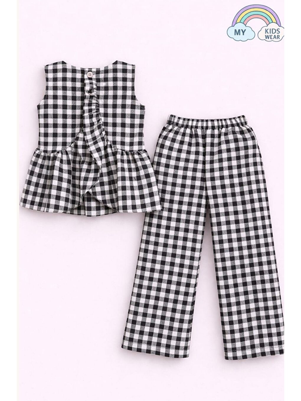 Siyah Kız Çocuk Pötikareli Peplum Bluz ve Pantolon Takımı 12693-3