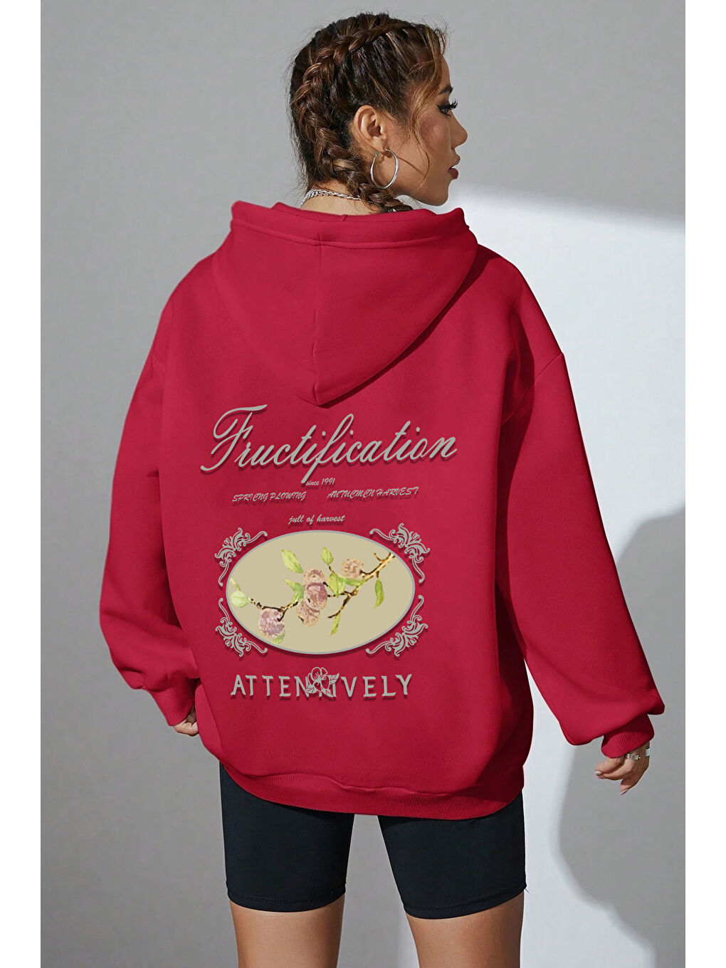 Kırmızı Unisex Oversize Fructification Baskılı Sweatshirt
