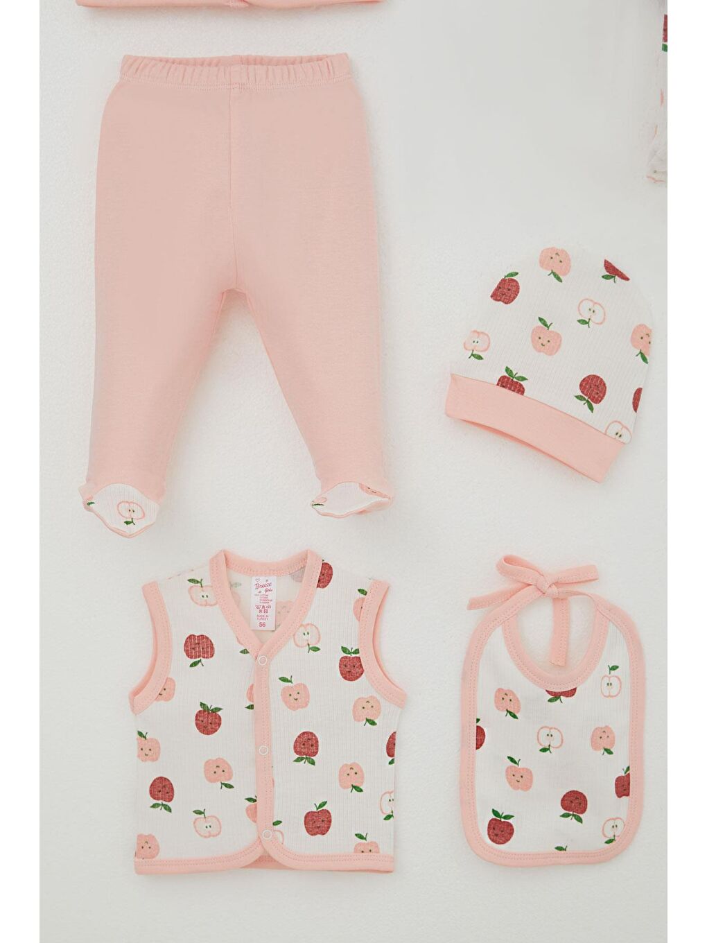 Kız Bebek Hastane Çıkışı 8 Li Sevimli Minik Elma Desenli Ekru (0-3 Ay)-4