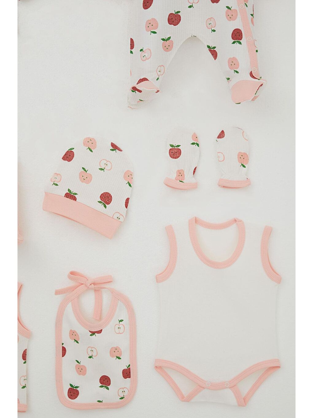 Kız Bebek Hastane Çıkışı 8 Li Sevimli Minik Elma Desenli Ekru (0-3 Ay)-5