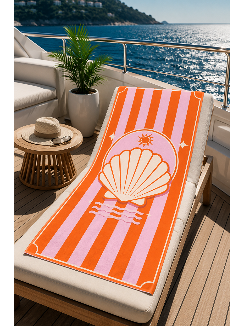 Sarı Turuncu Deniz Kabuğu Şerit Desenli 70x150 Plaj Havlusu-3