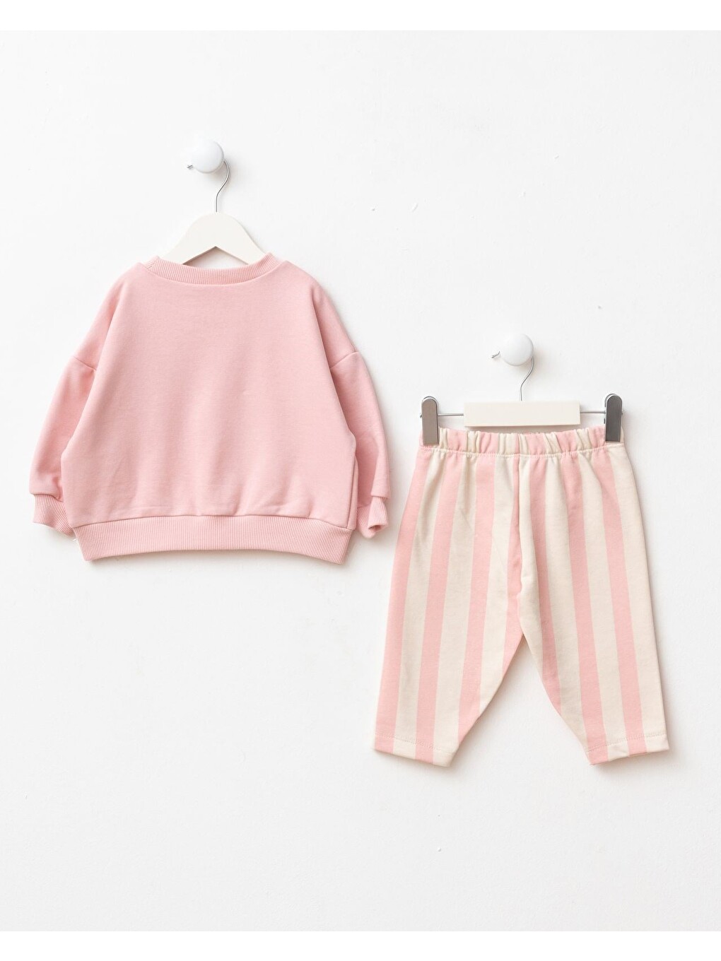 Kız Çocuk Pamuklu Kiraz Baskılı Pembe Sweatshirt Ve Çizgili Pantolon Takımı-1