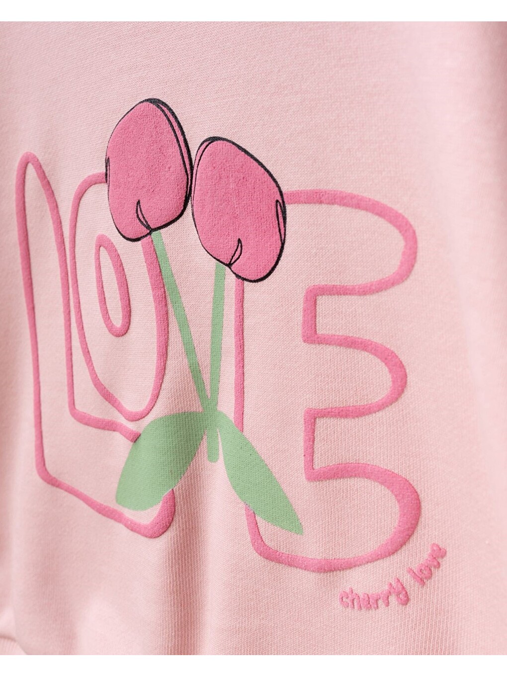 Kız Çocuk Pamuklu Kiraz Baskılı Pembe Sweatshirt Ve Çizgili Pantolon Takımı-2