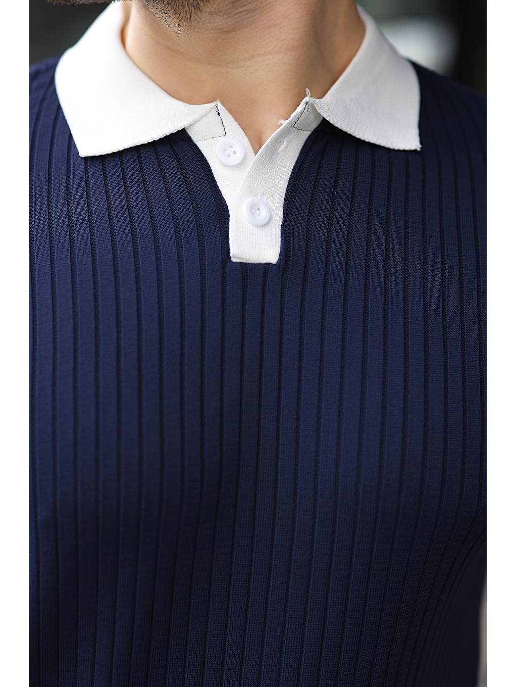 Lacivert Polo Yaka Triko Erkek Tişört E7471-2