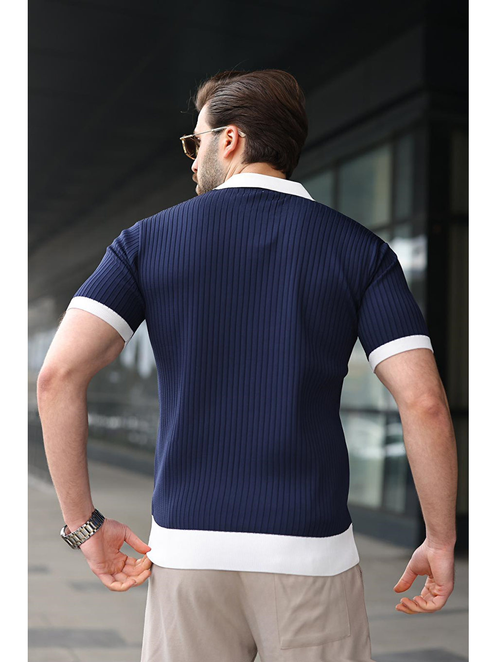 Lacivert Polo Yaka Triko Erkek Tişört E7471-4