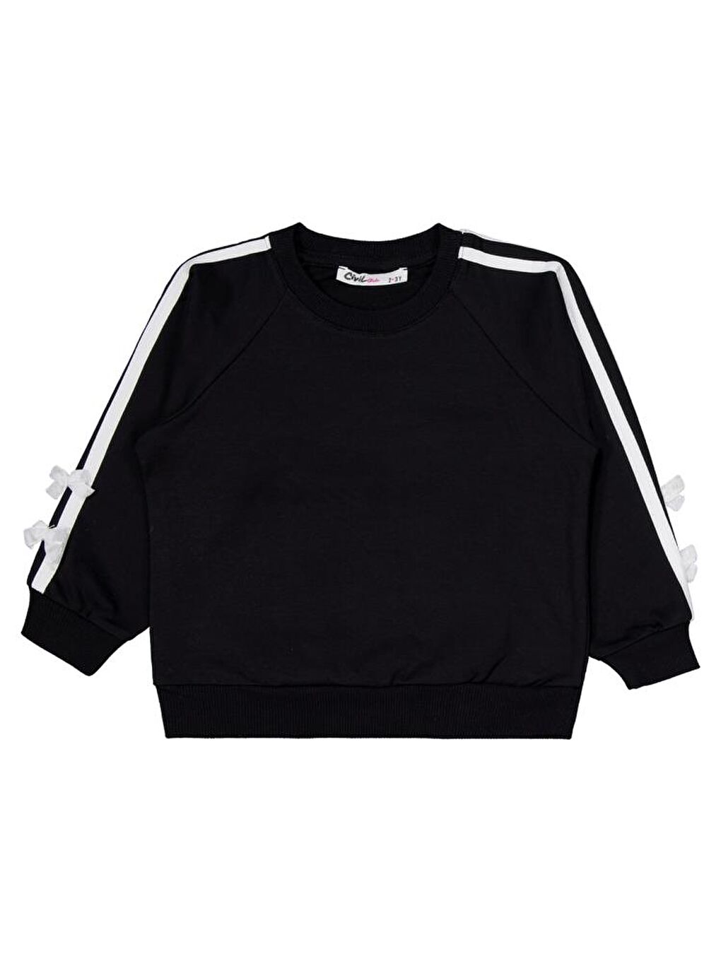 Siyah Girls Şeritli Fiyonklu 2-5 Yaş Eşofman Takımı-1