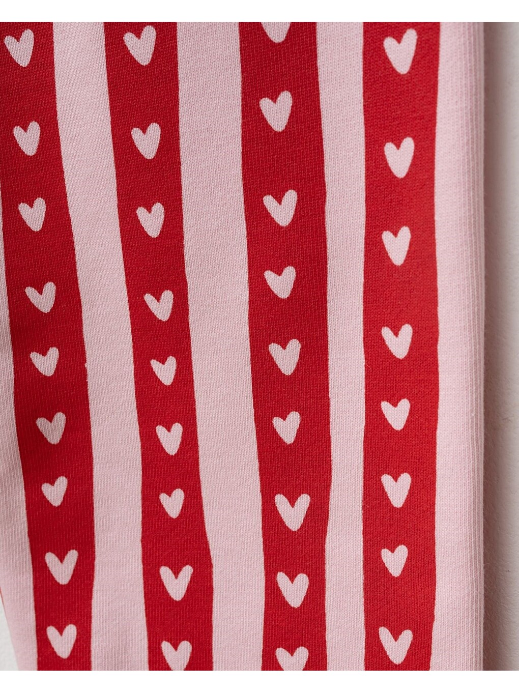 Karışık Kız Çocuk Pamuklu Pembe Sweatshirt Ve Kırmızı Kalp Desenli Çizgili Eşofman Takımı-2