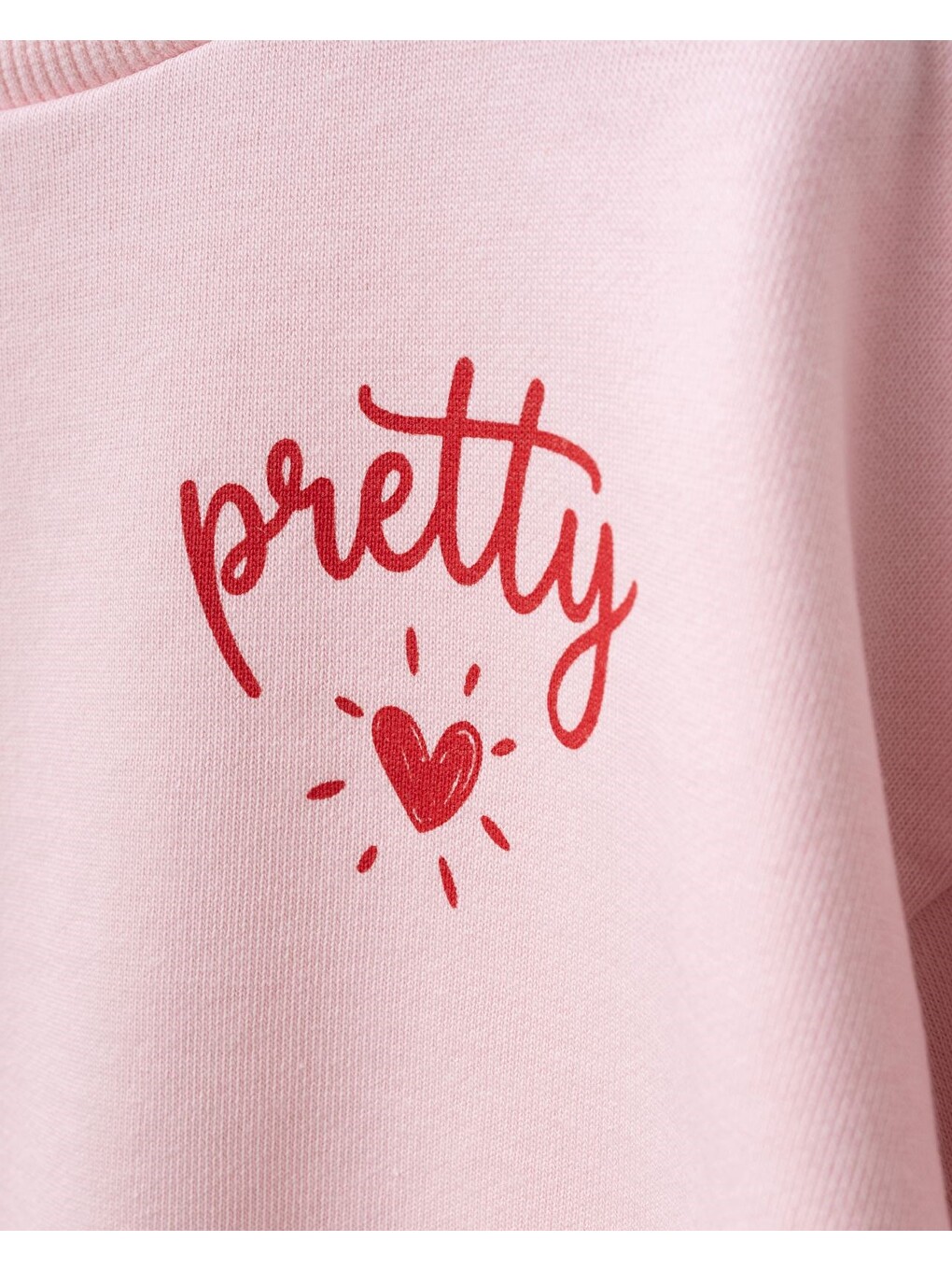 Karışık Kız Çocuk Pamuklu Pembe Sweatshirt Ve Kırmızı Kalp Desenli Çizgili Eşofman Takımı-4