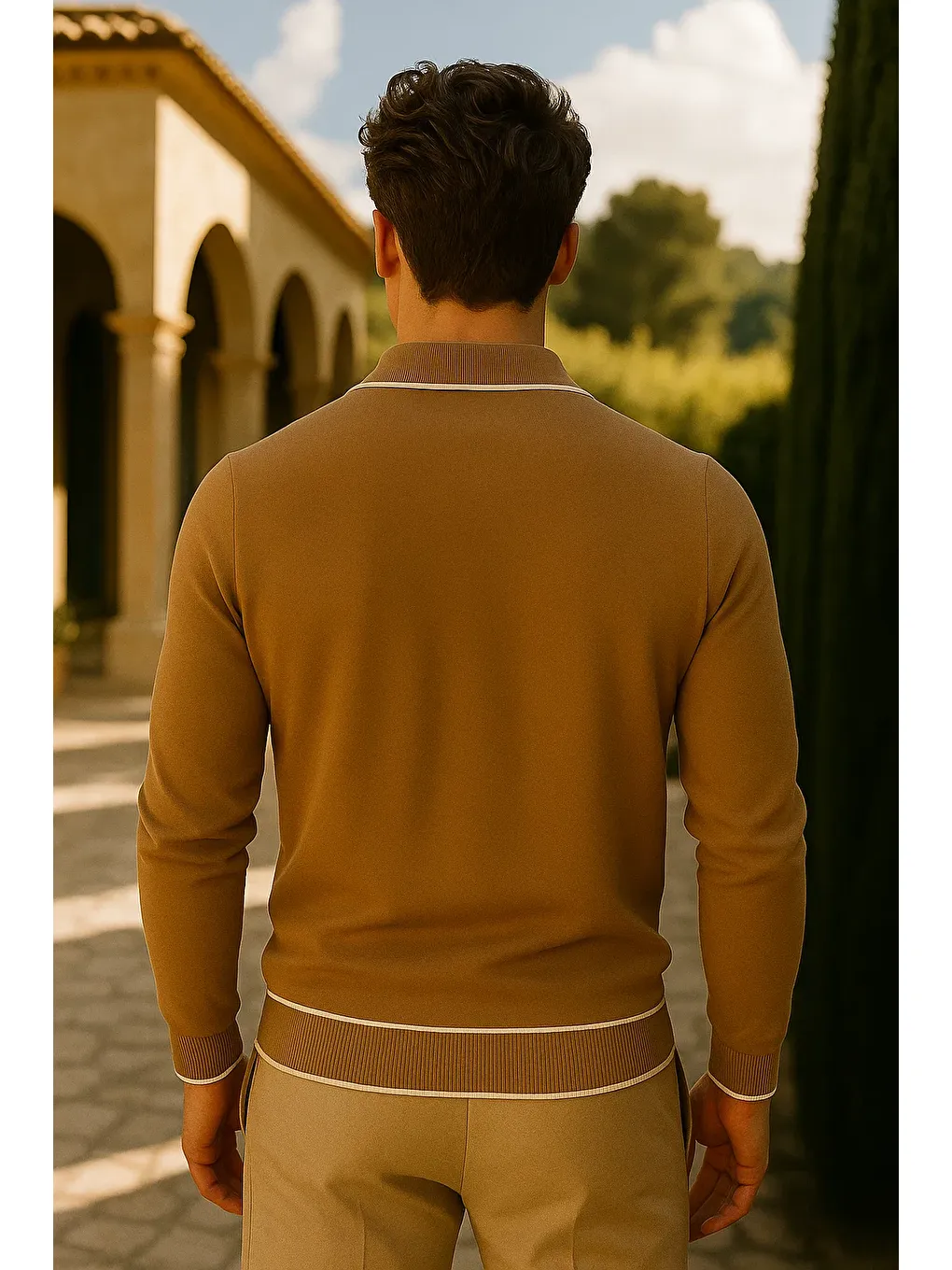 Kahverengi Erkek Günlük Fermuarlı Camel Uzun Kollu Polo Yaka Triko-4